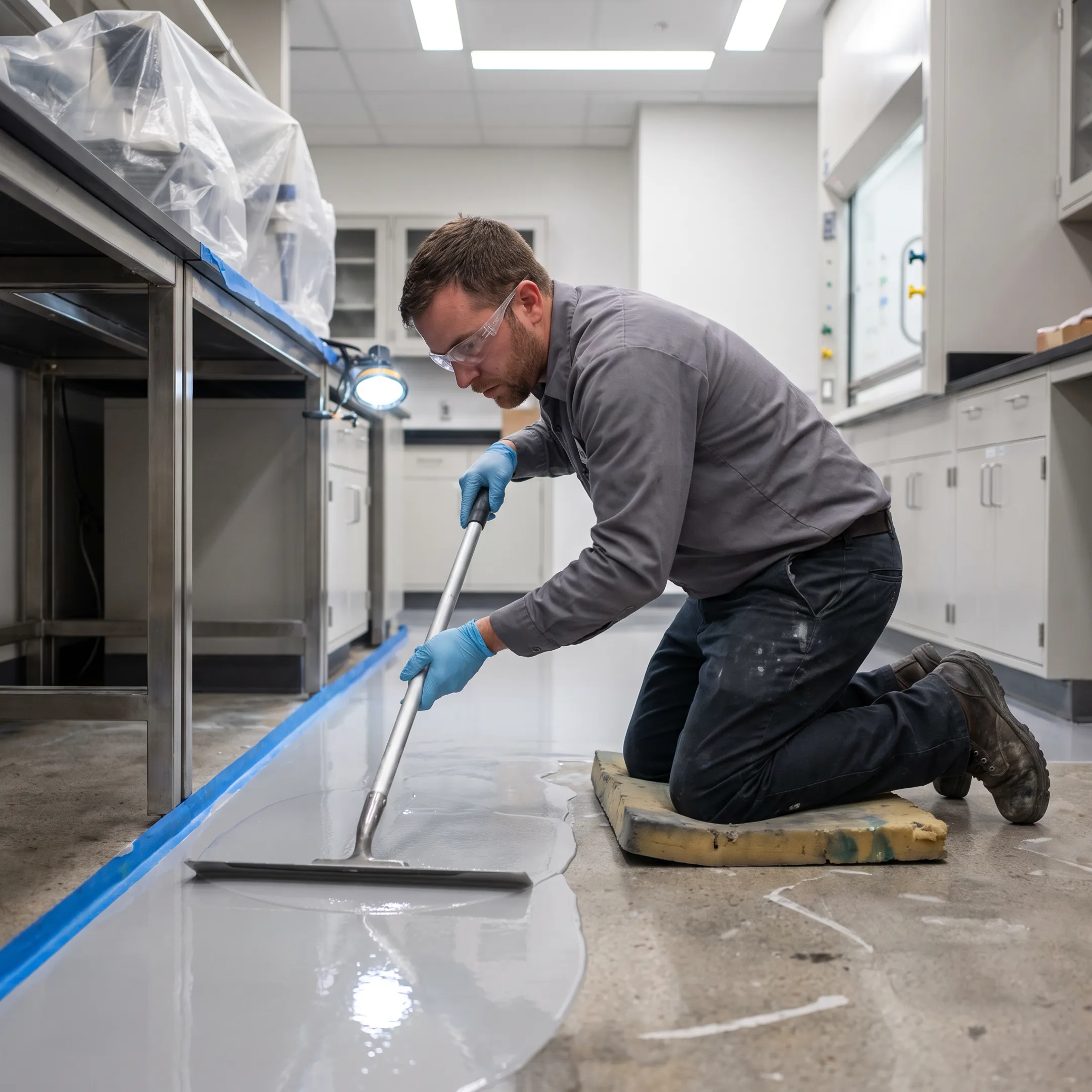Commercial cleanroom flooring installation in an active pharmaceutical laboratory