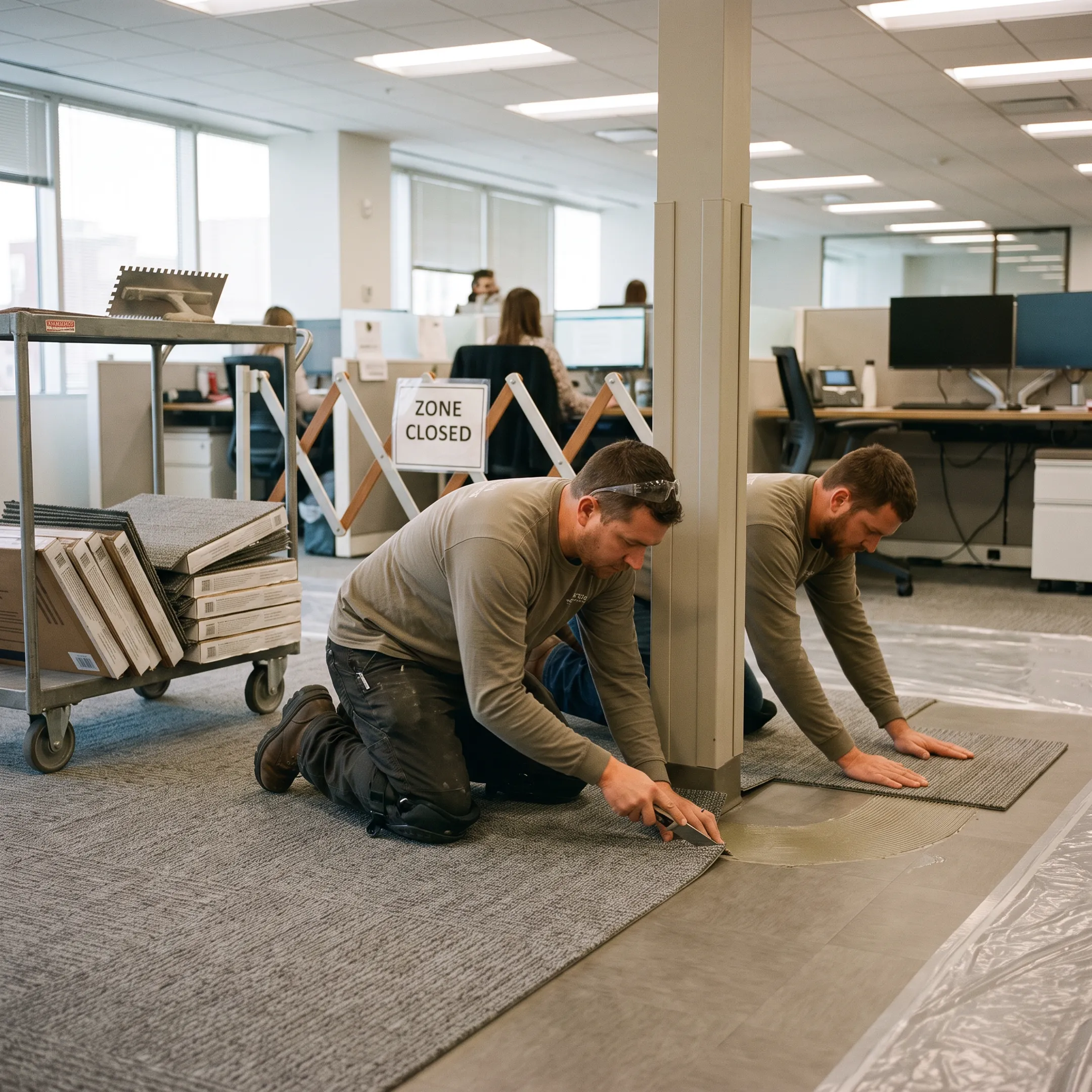Commercial wholesale flooring installation in an office building