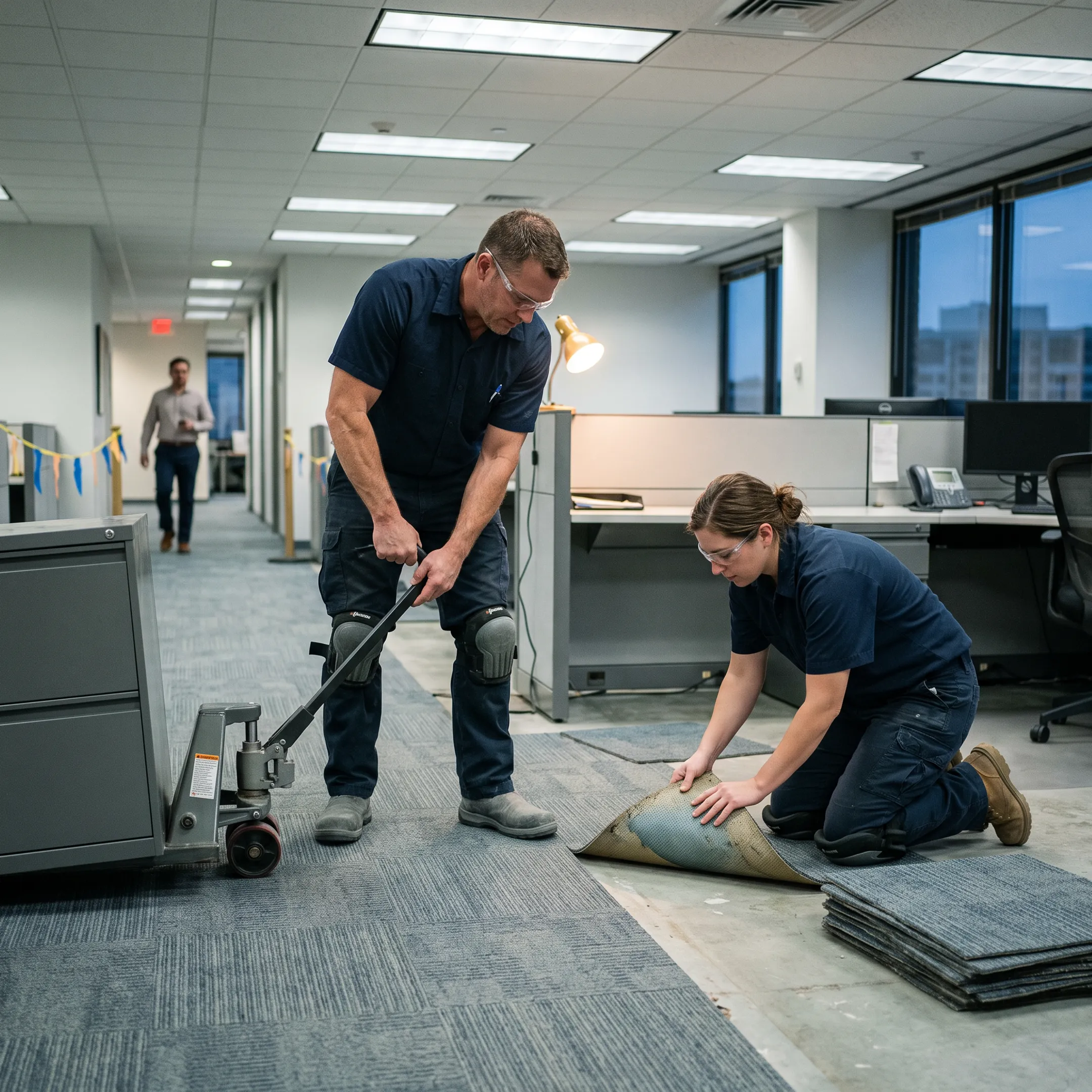 Commercial flooring installation in an occupied office environment