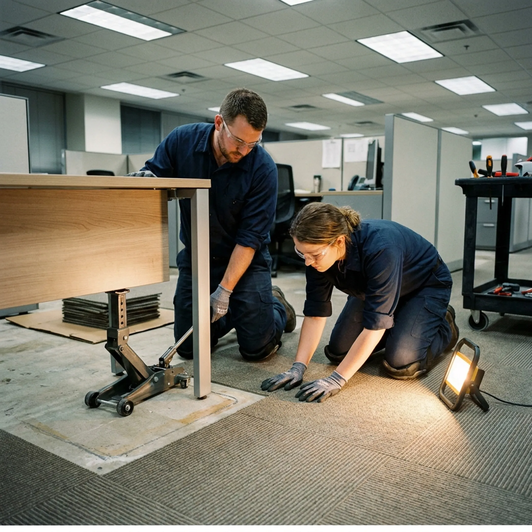 Commercial flooring installation process in office space