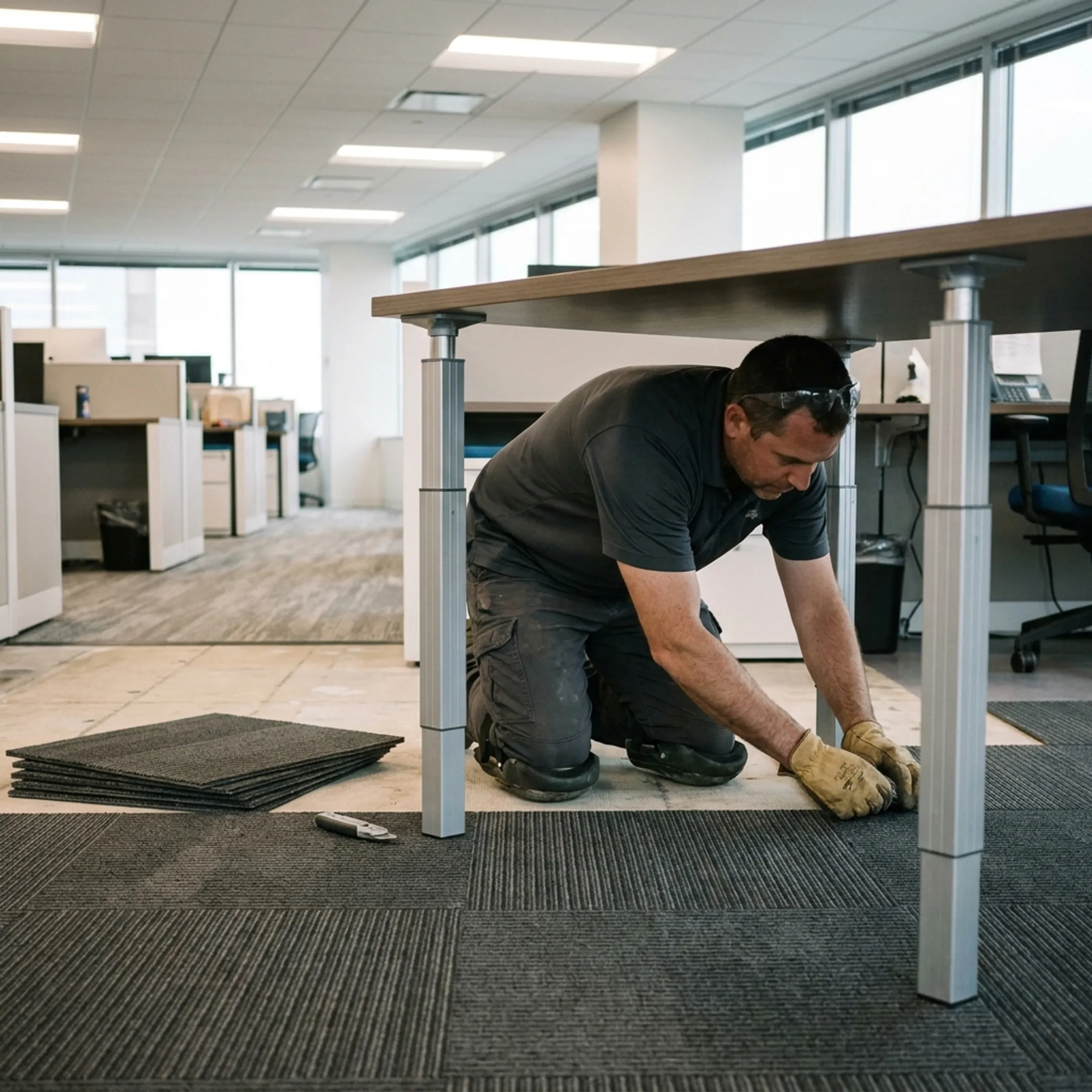 Commercial modular carpet installation in an occupied Denver corporate office