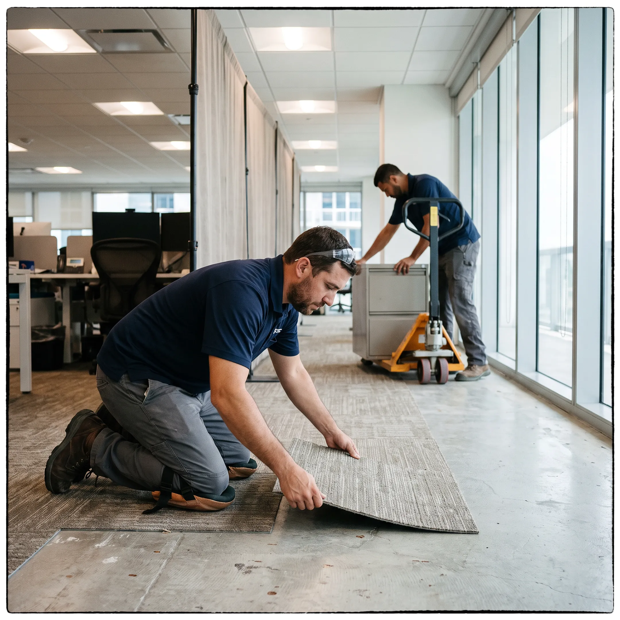Commercial flooring installation in a Miami office building