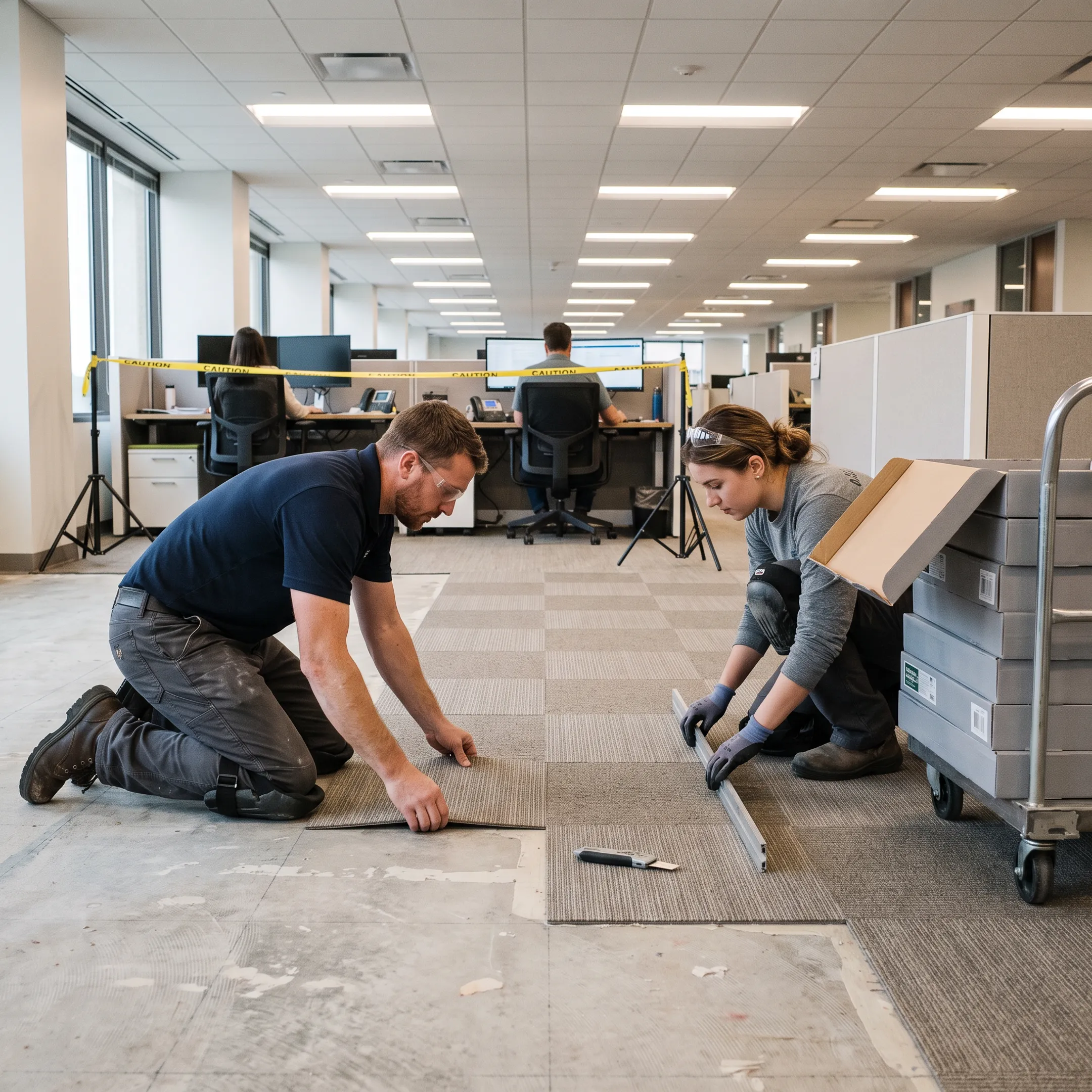 Commercial carpet tile installation in a corporate office