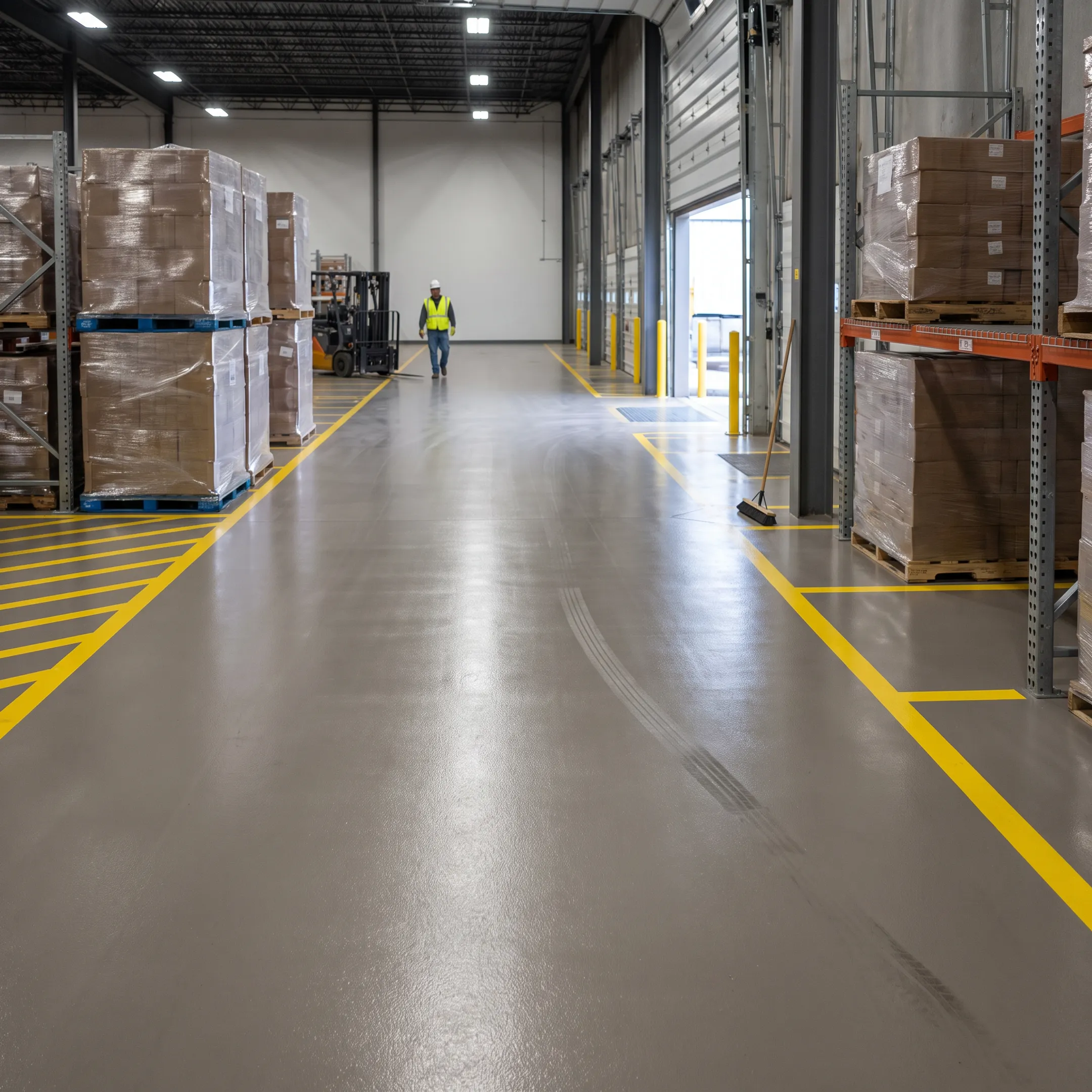 Commercial warehouse flooring installation in an active industrial facility