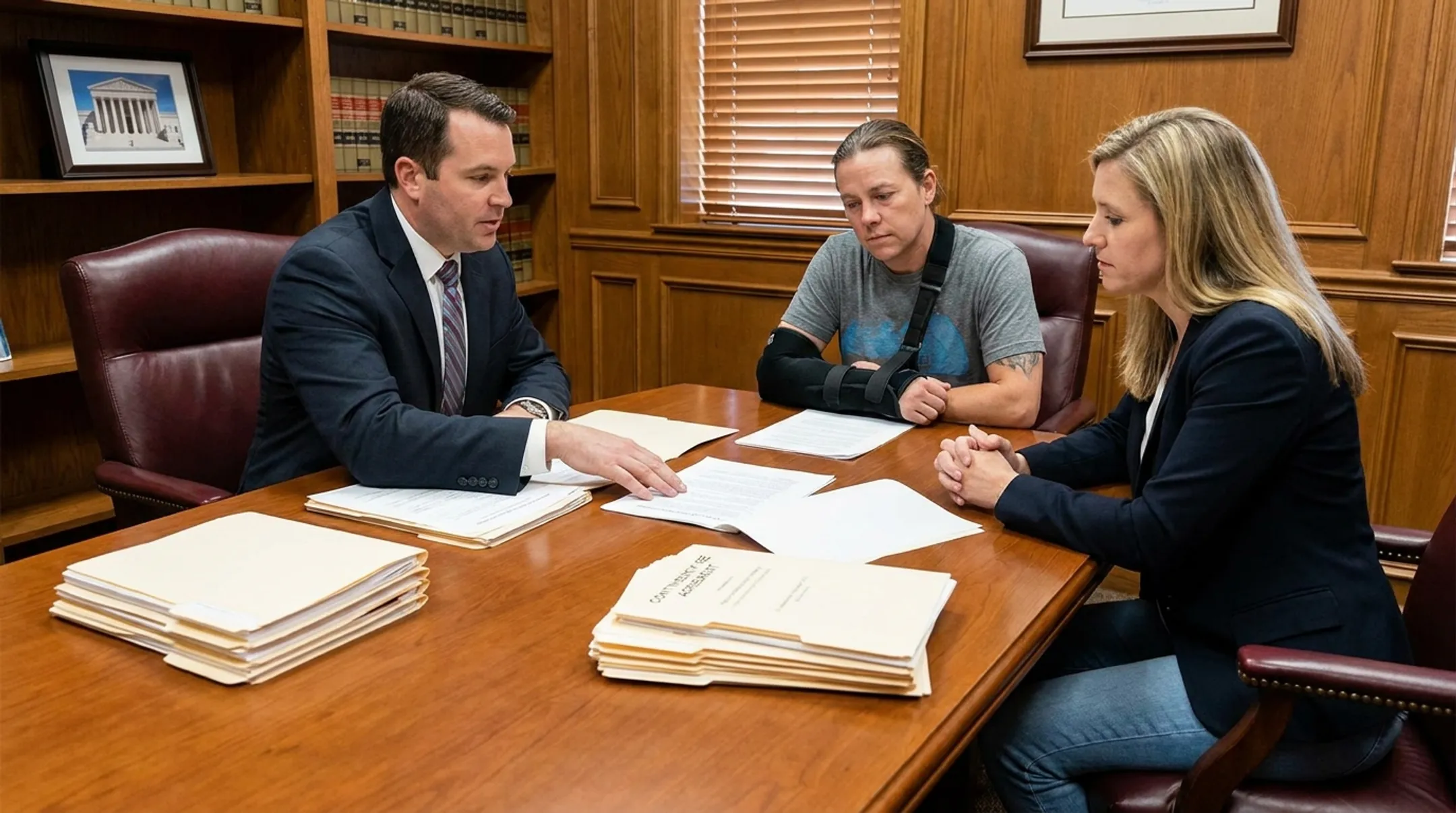 Olowu Law attorneys consulting with an injured car accident client