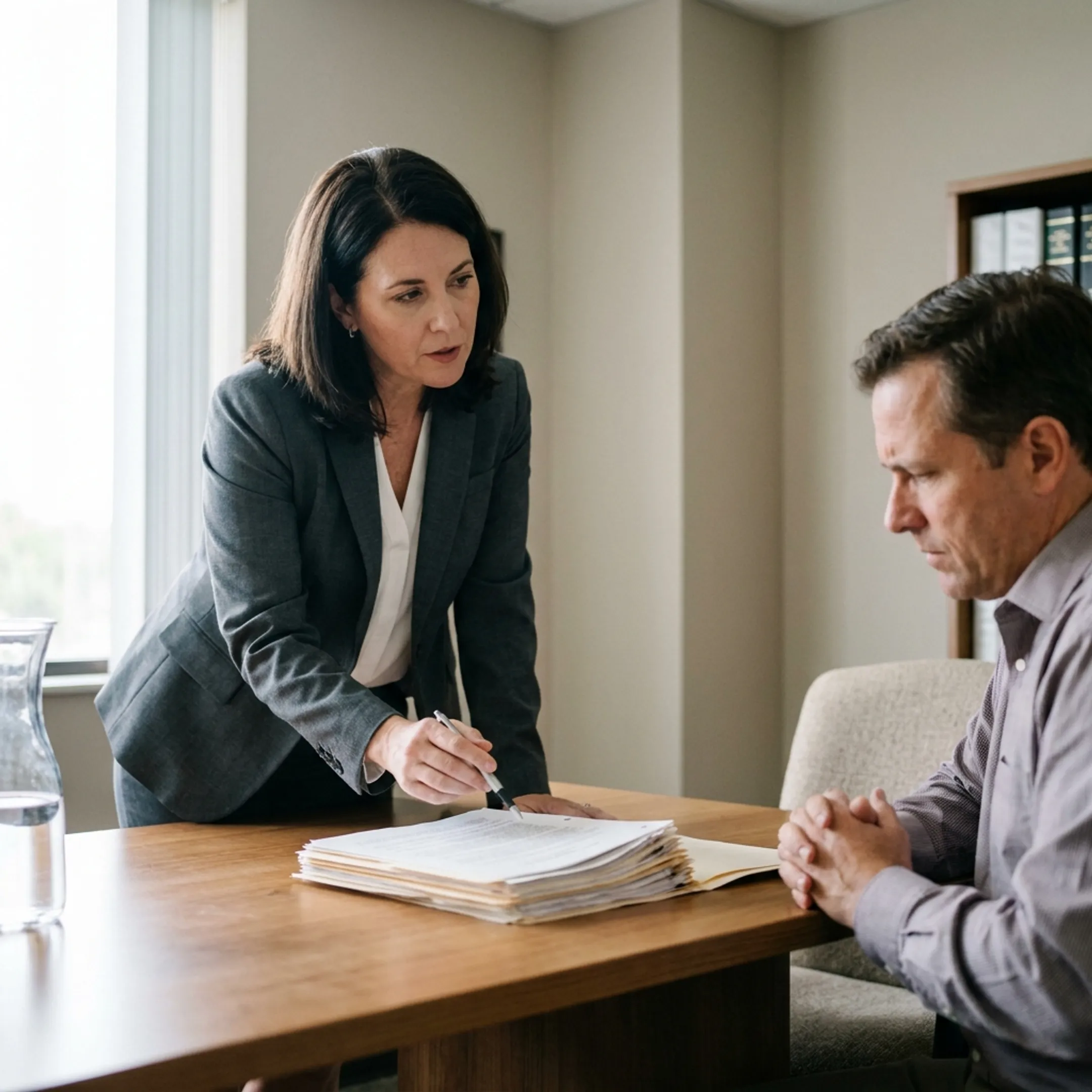 Attorney discussing criminal defense strategy with a client