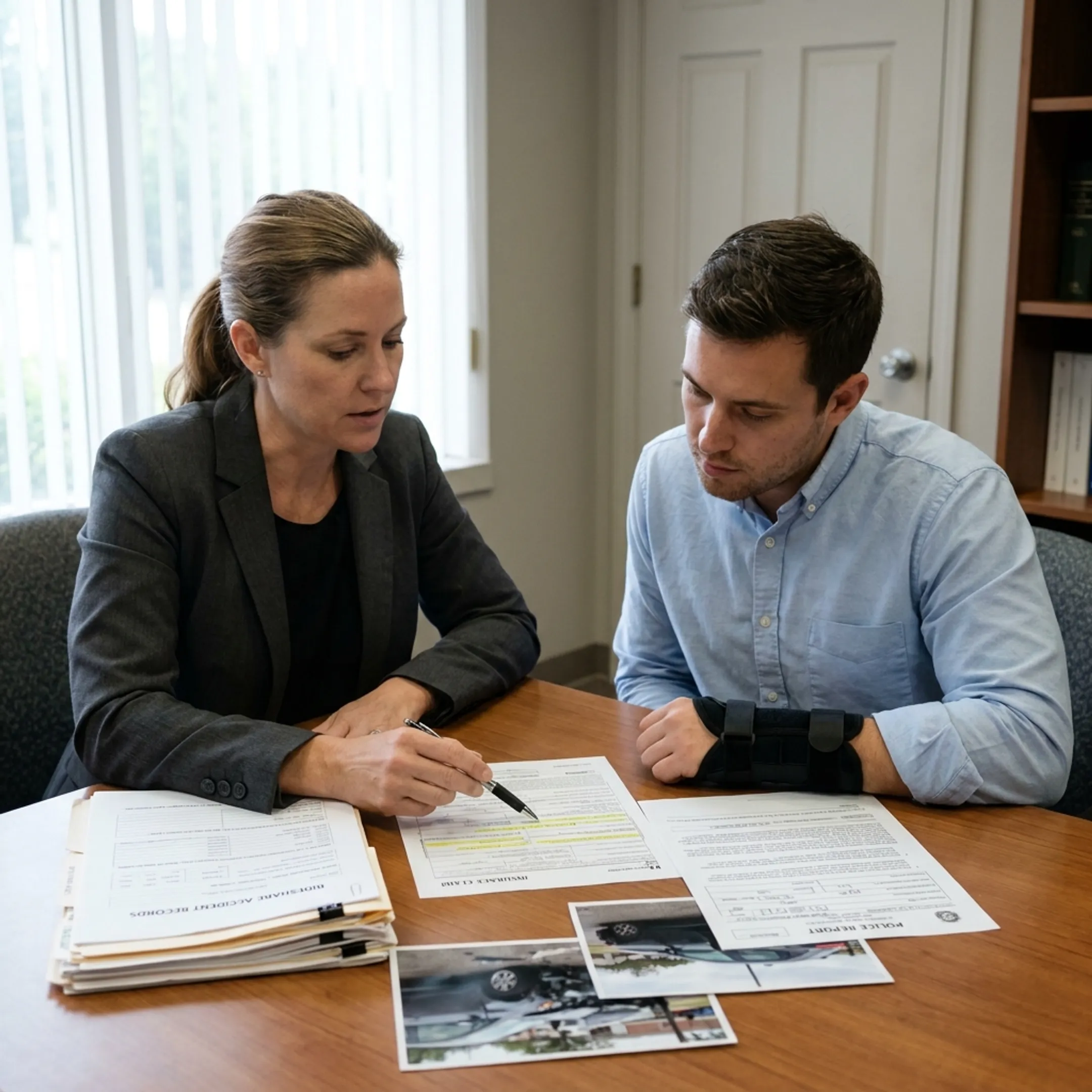 Attorney reviewing Uber and Lyft accident evidence with a client