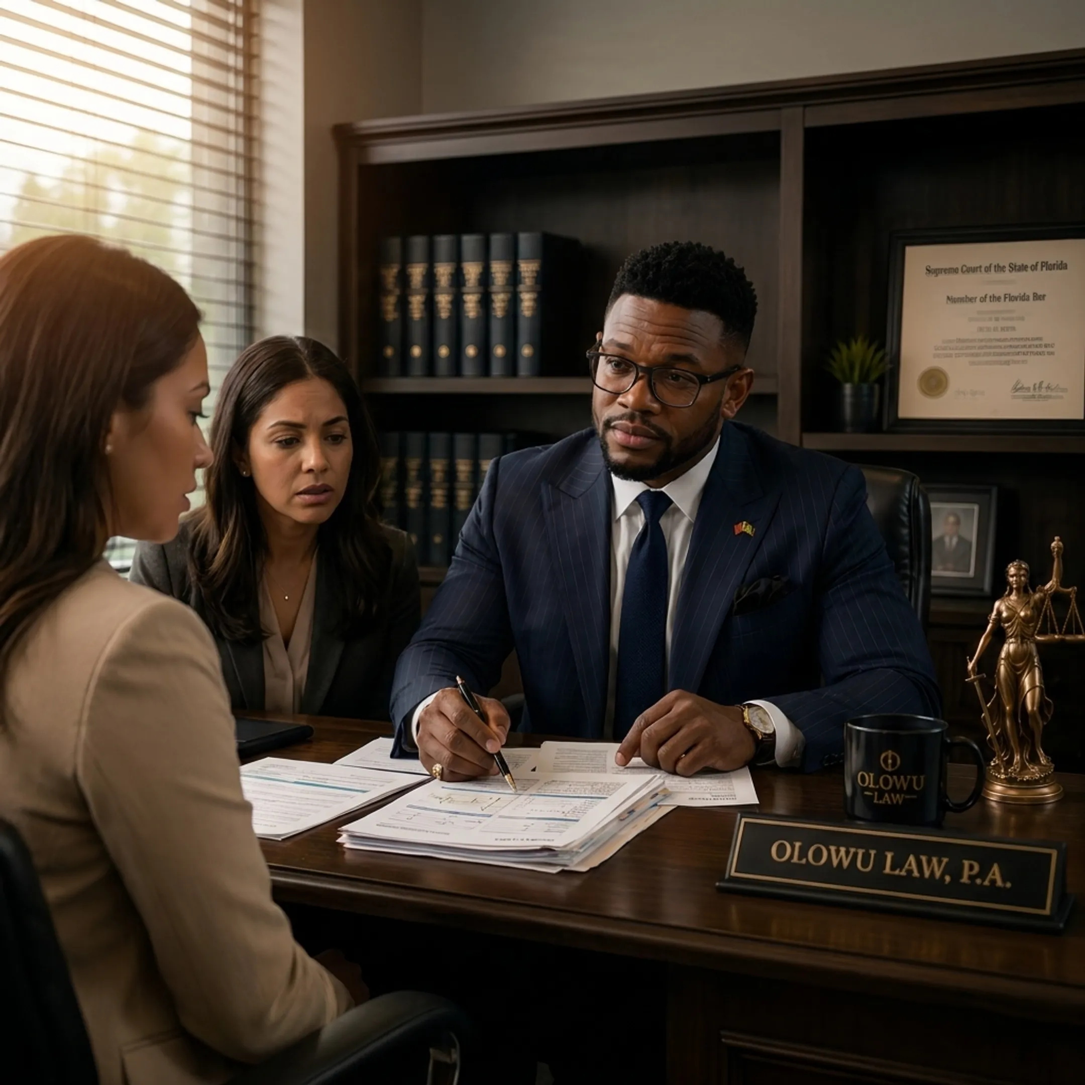 Medical malpractice attorney discussing a case with a client