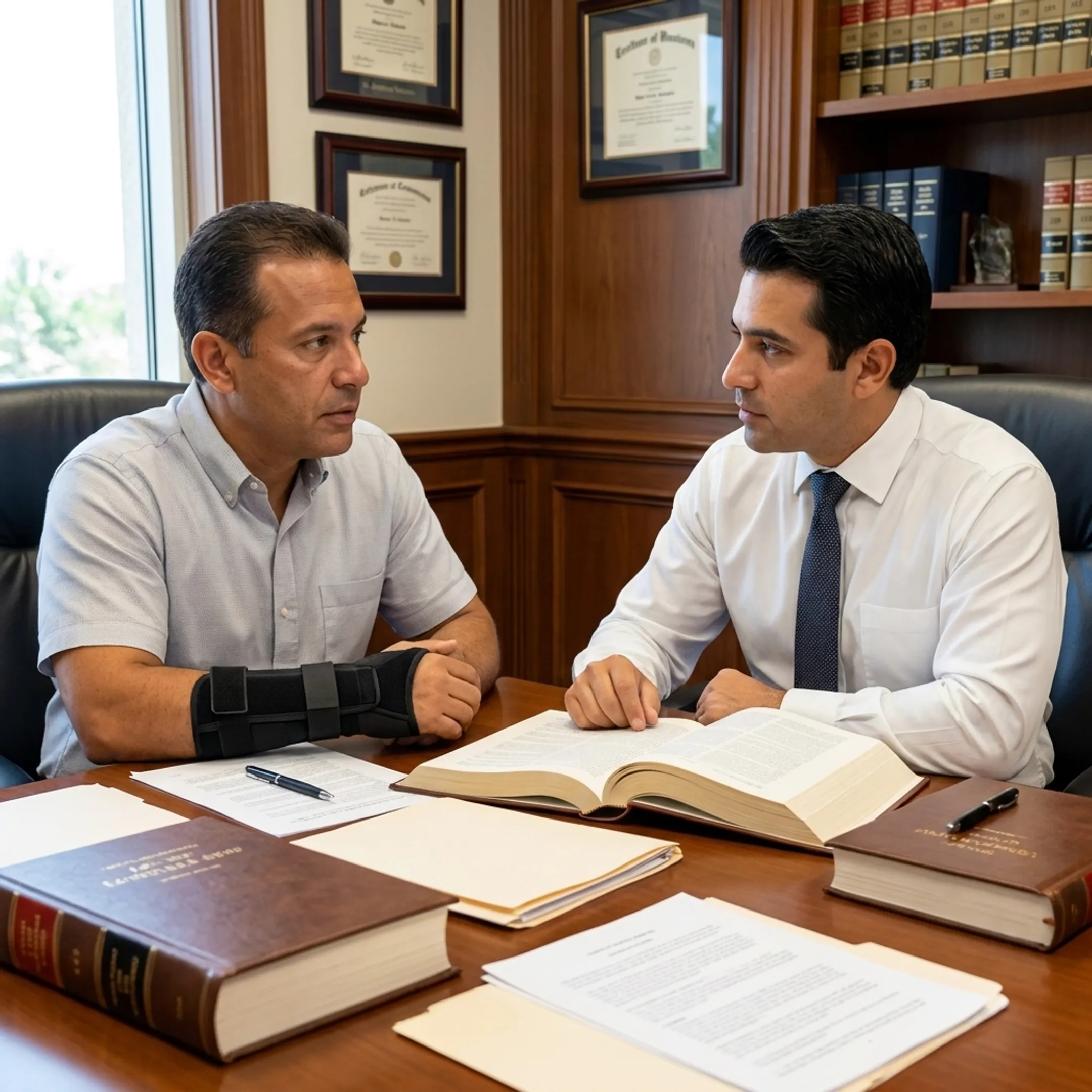 Attorney consulting with an injured accident client about a personal injury claim