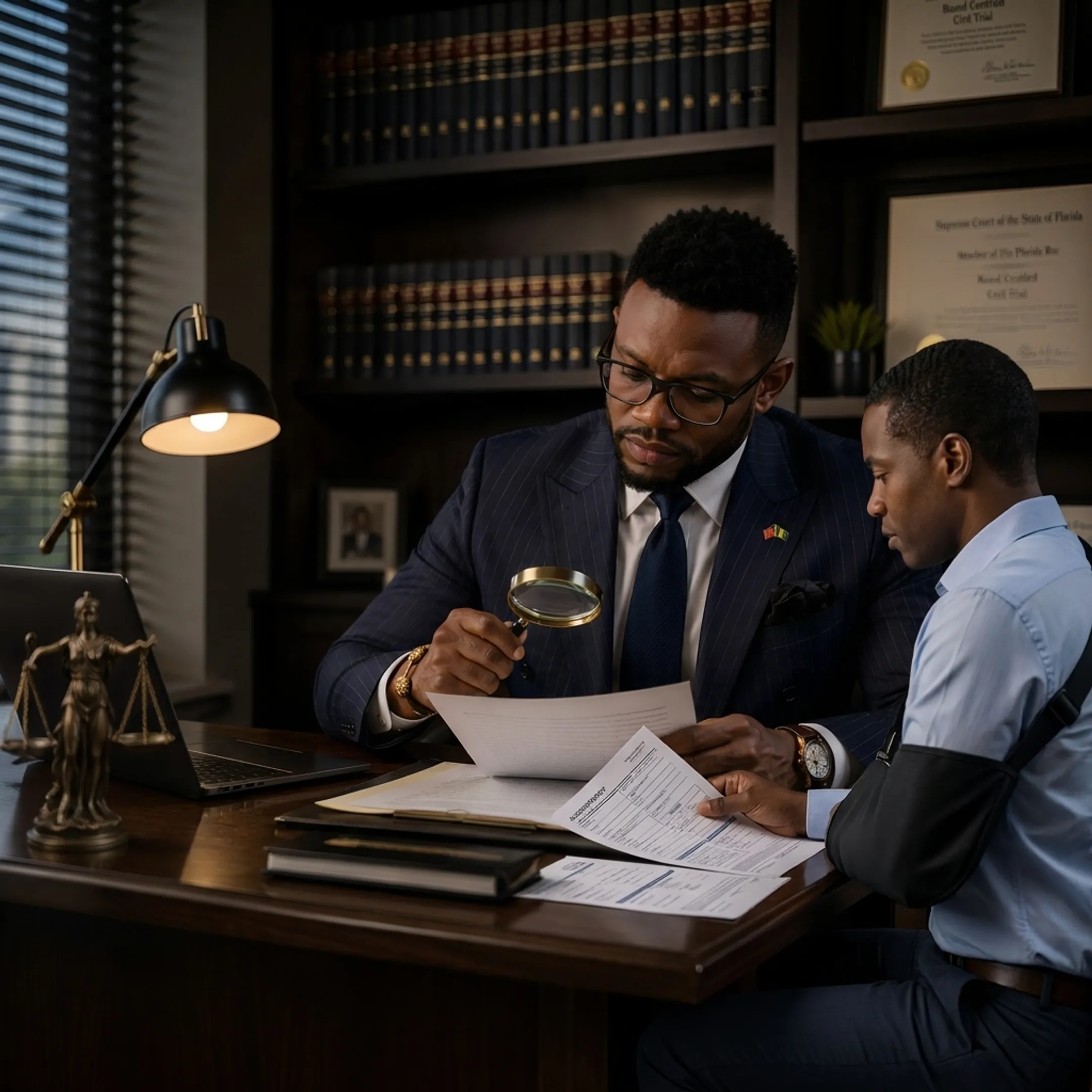 Attorney discussing a car accident claim with an injured client