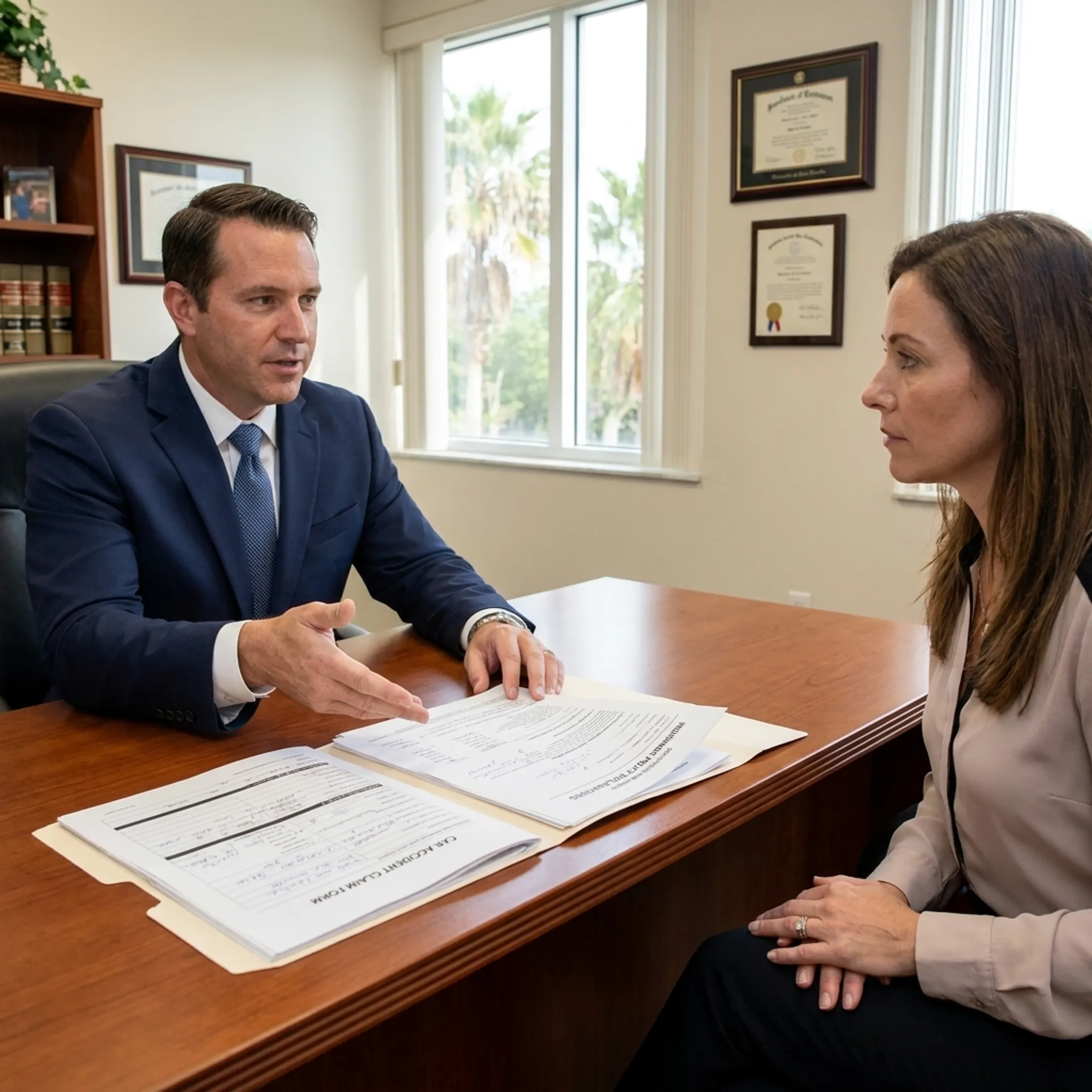 Florida personal injury attorney discussing a car accident claim with a client