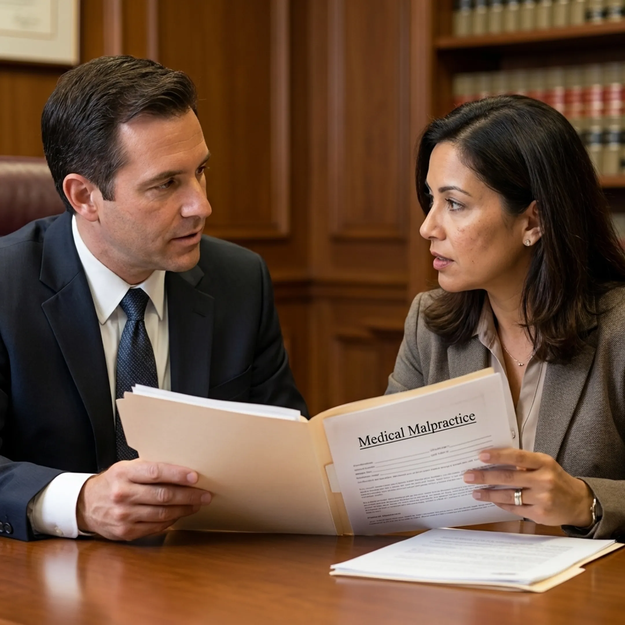 Medical malpractice attorney consulting with a patient about a legal claim