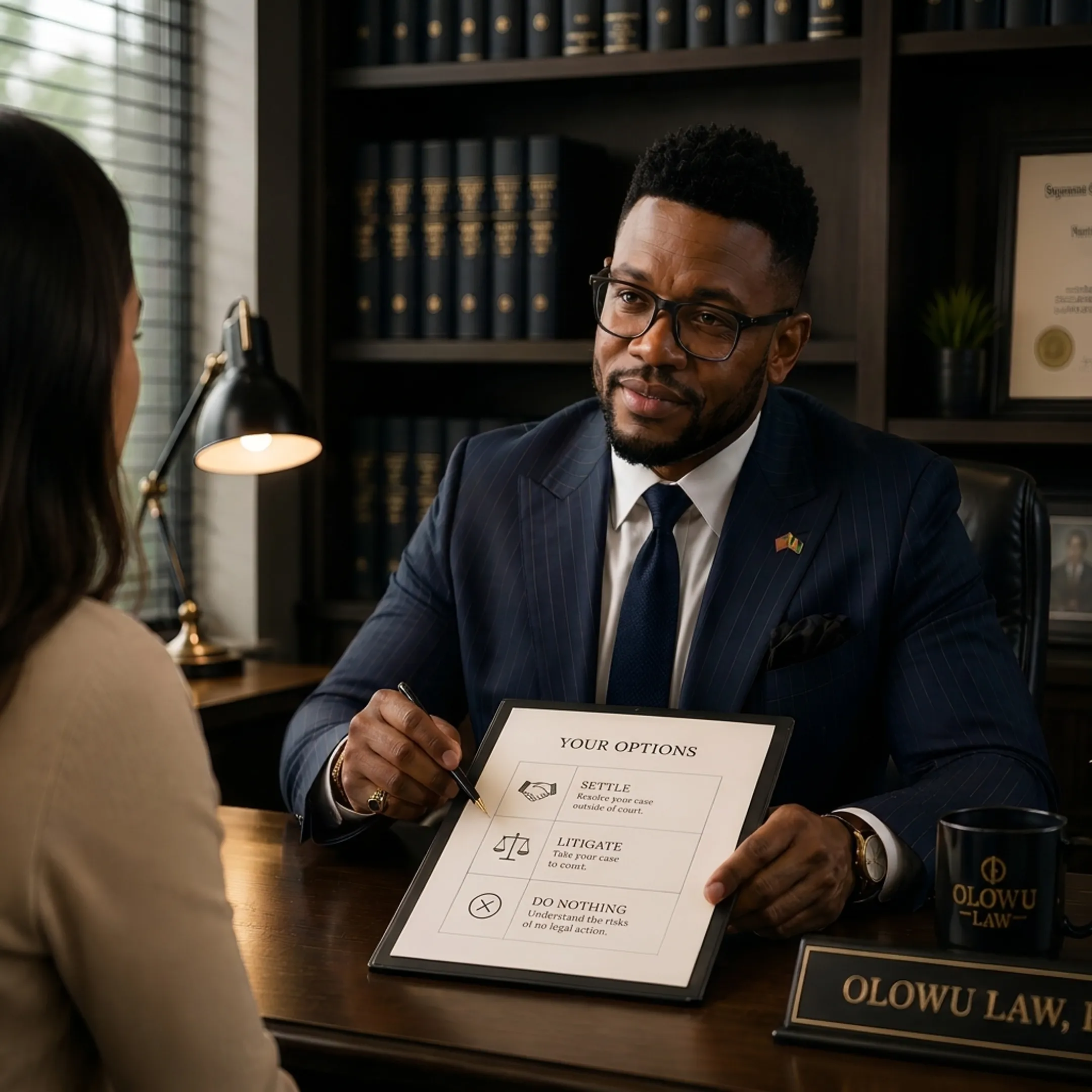 Personal injury lawyer discussing a car accident claim with a client