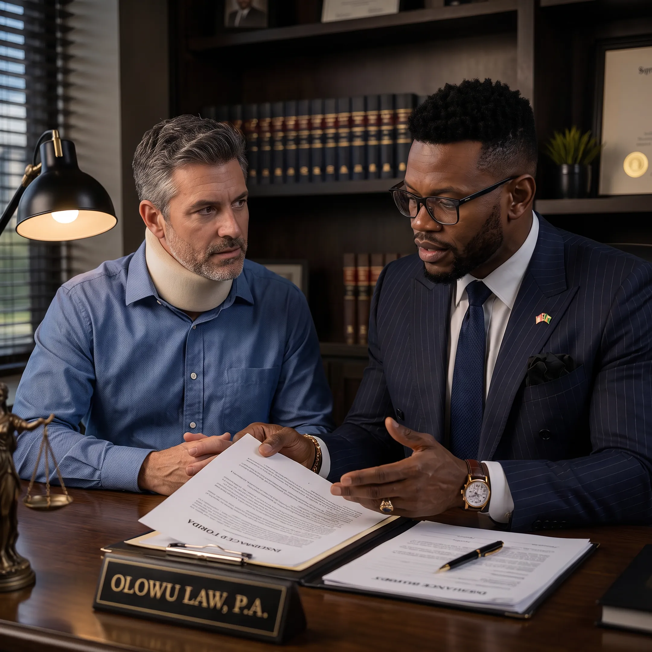 Attorney discussing a Plantation car accident injury claim with a client