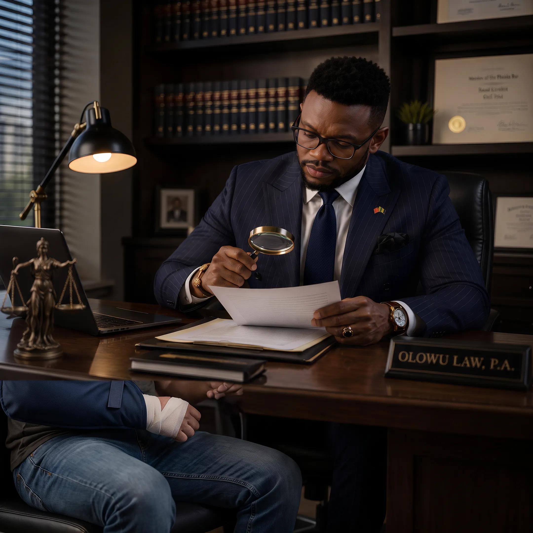 Attorney consulting with an injured motorcyclist about a Florida accident claim