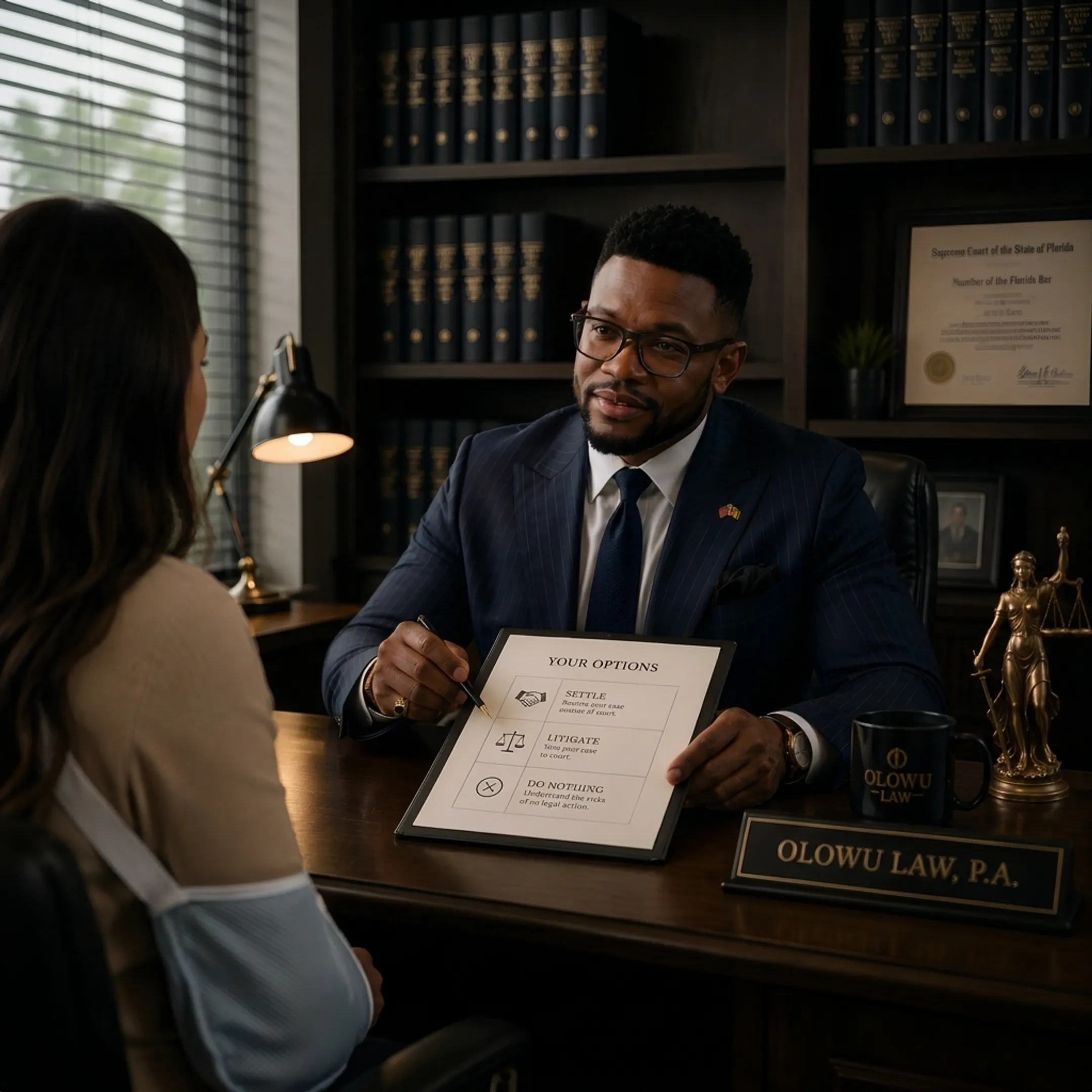 Attorney discussing truck accident compensation with an injured client