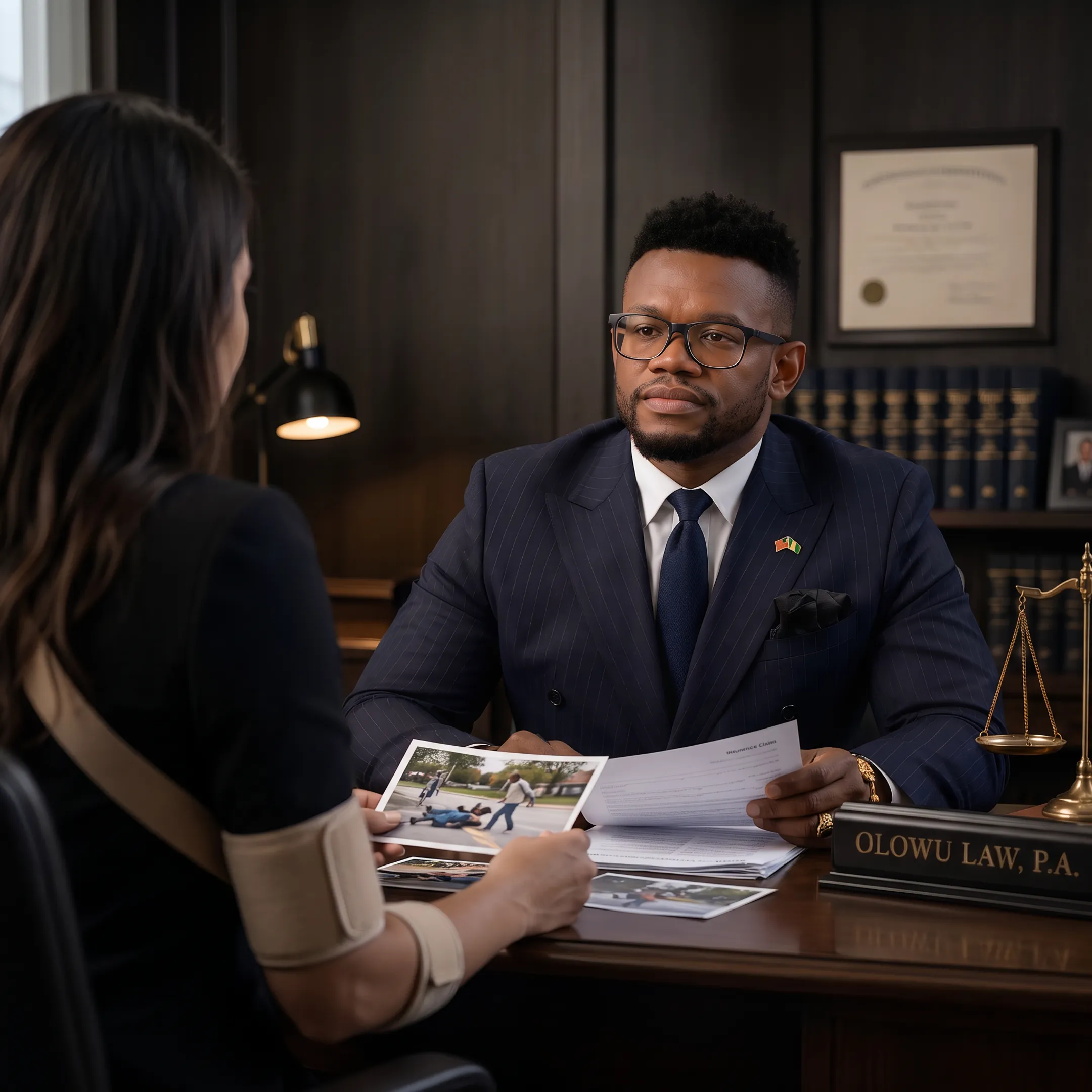Attorney discussing a pedestrian accident injury claim with a client