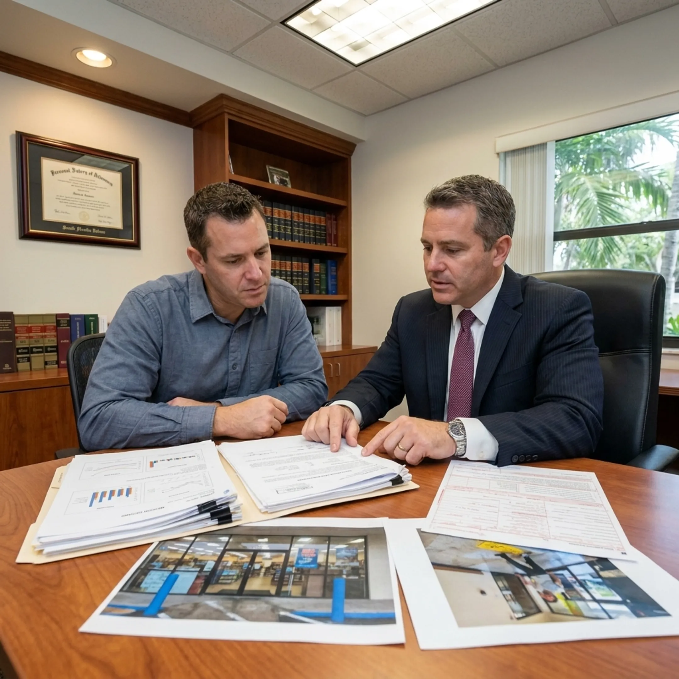 Attorney reviewing personal injury claim documents with a client