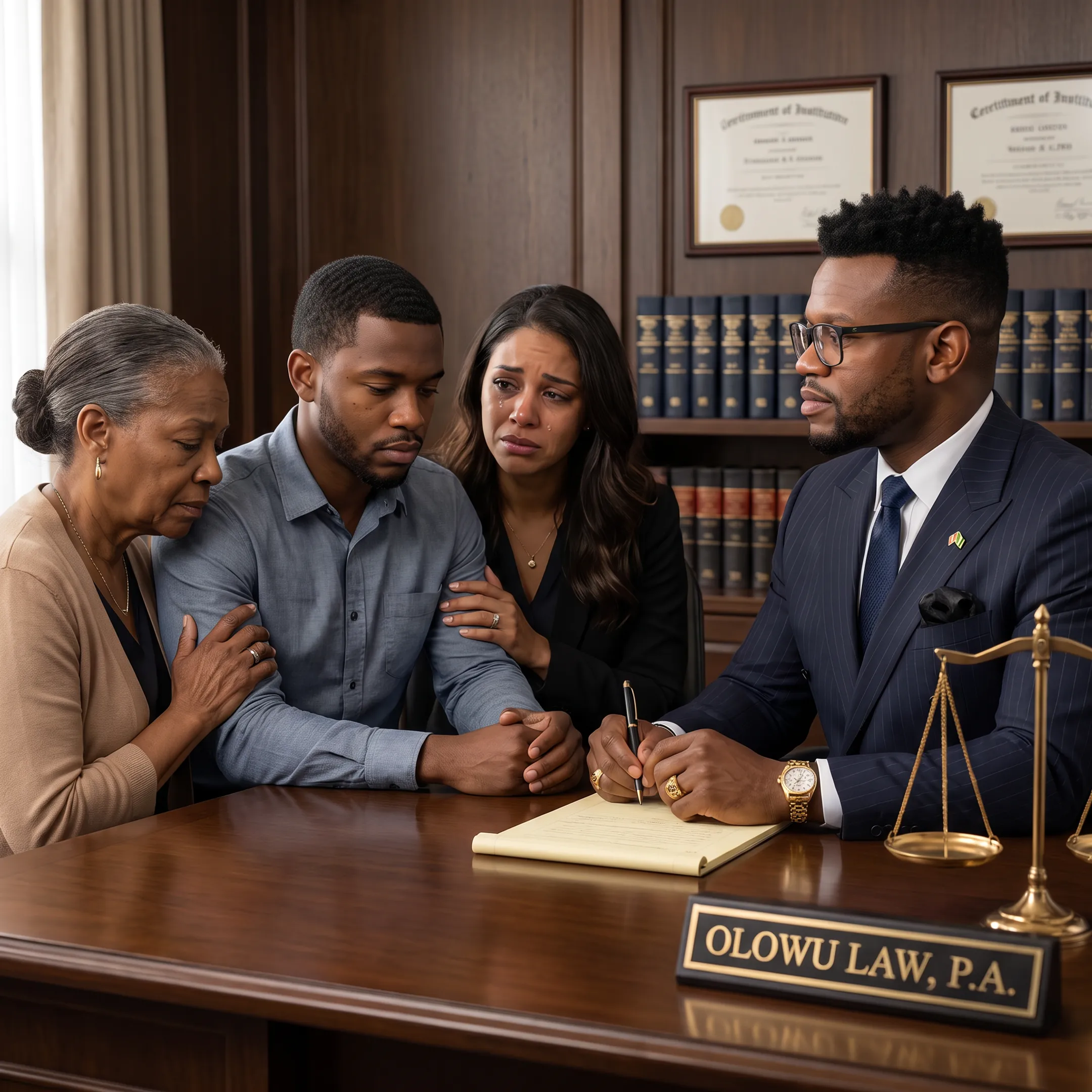 Attorney meeting compassionately with a family about a wrongful death claim