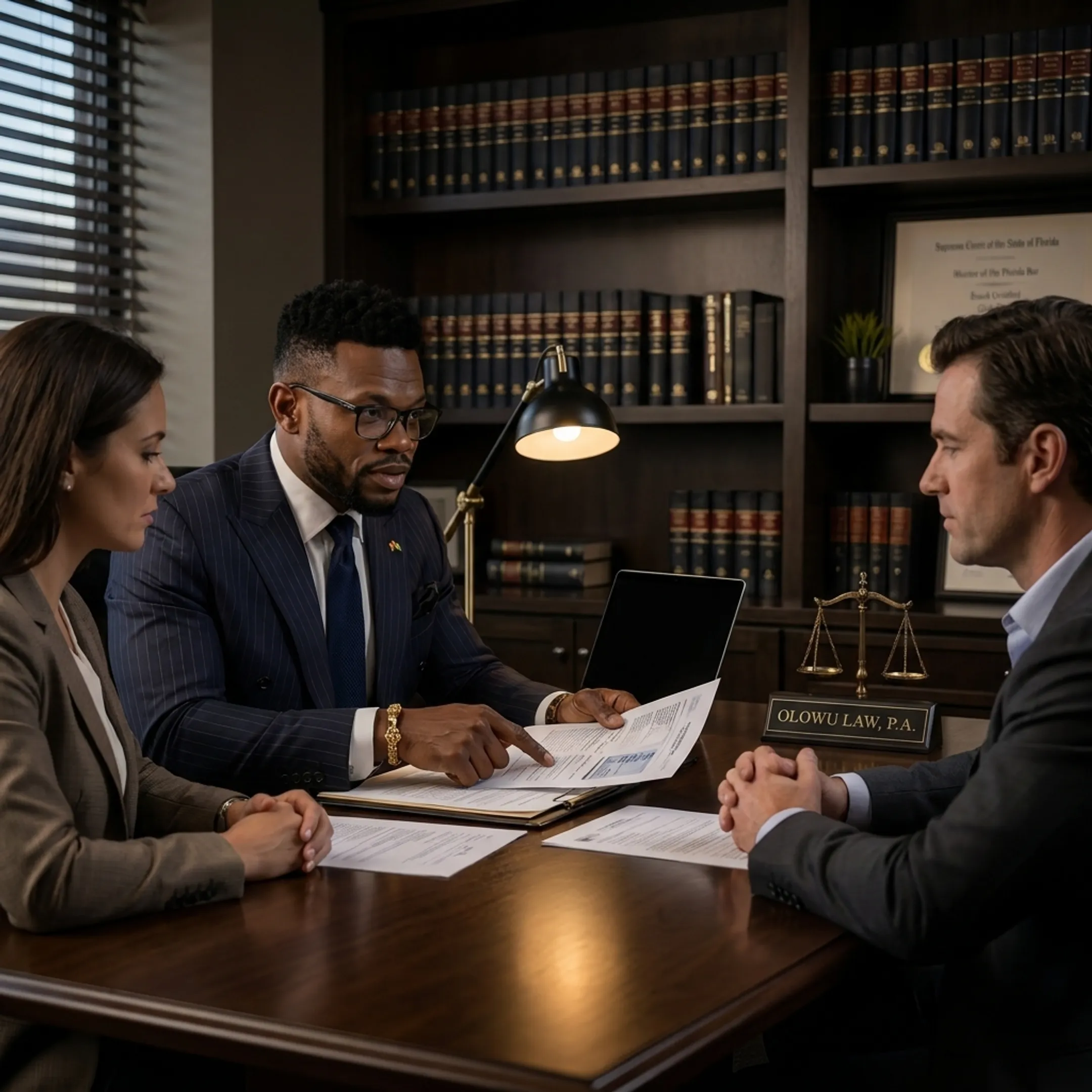 Medical malpractice attorney discussing a patient injury claim with a family