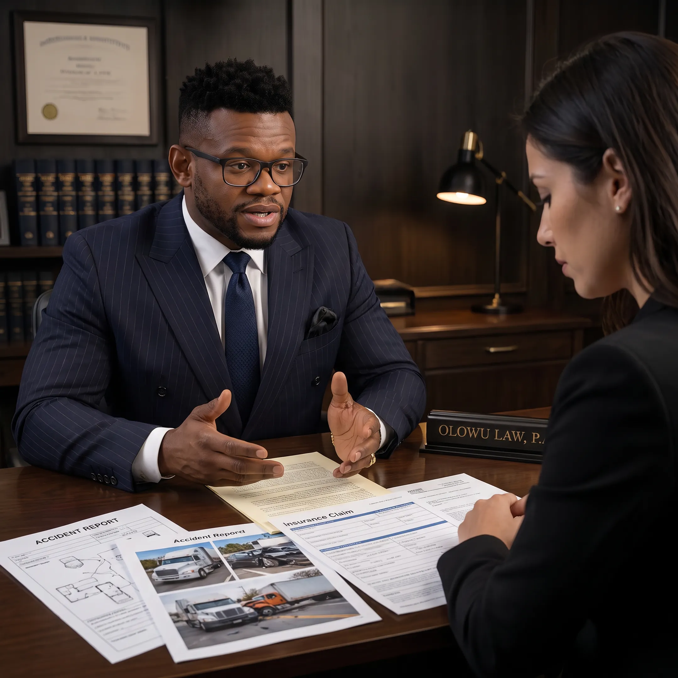 Attorney discussing a truck accident claim with an injured client
