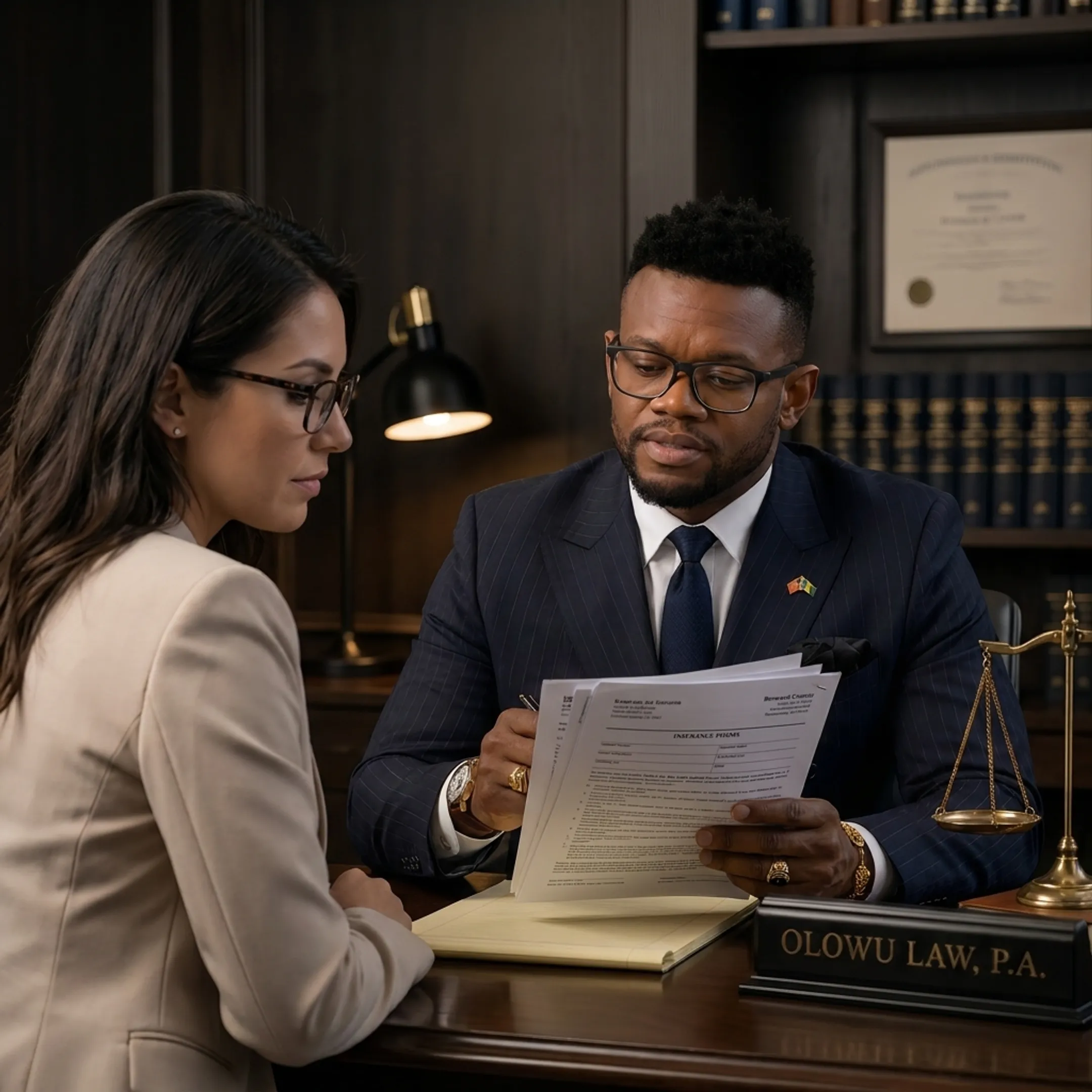 Lawyer discussing accident claim documents with a client