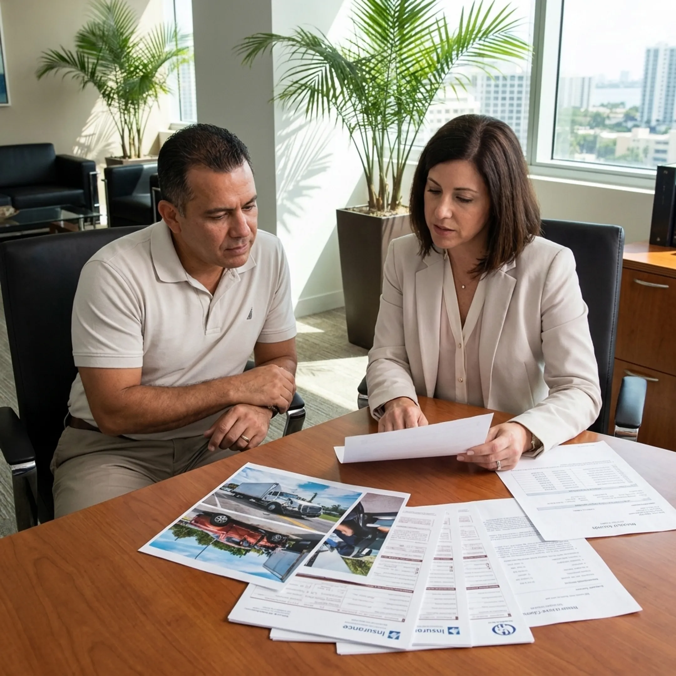 Florida truck accident attorney reviewing evidence with a client