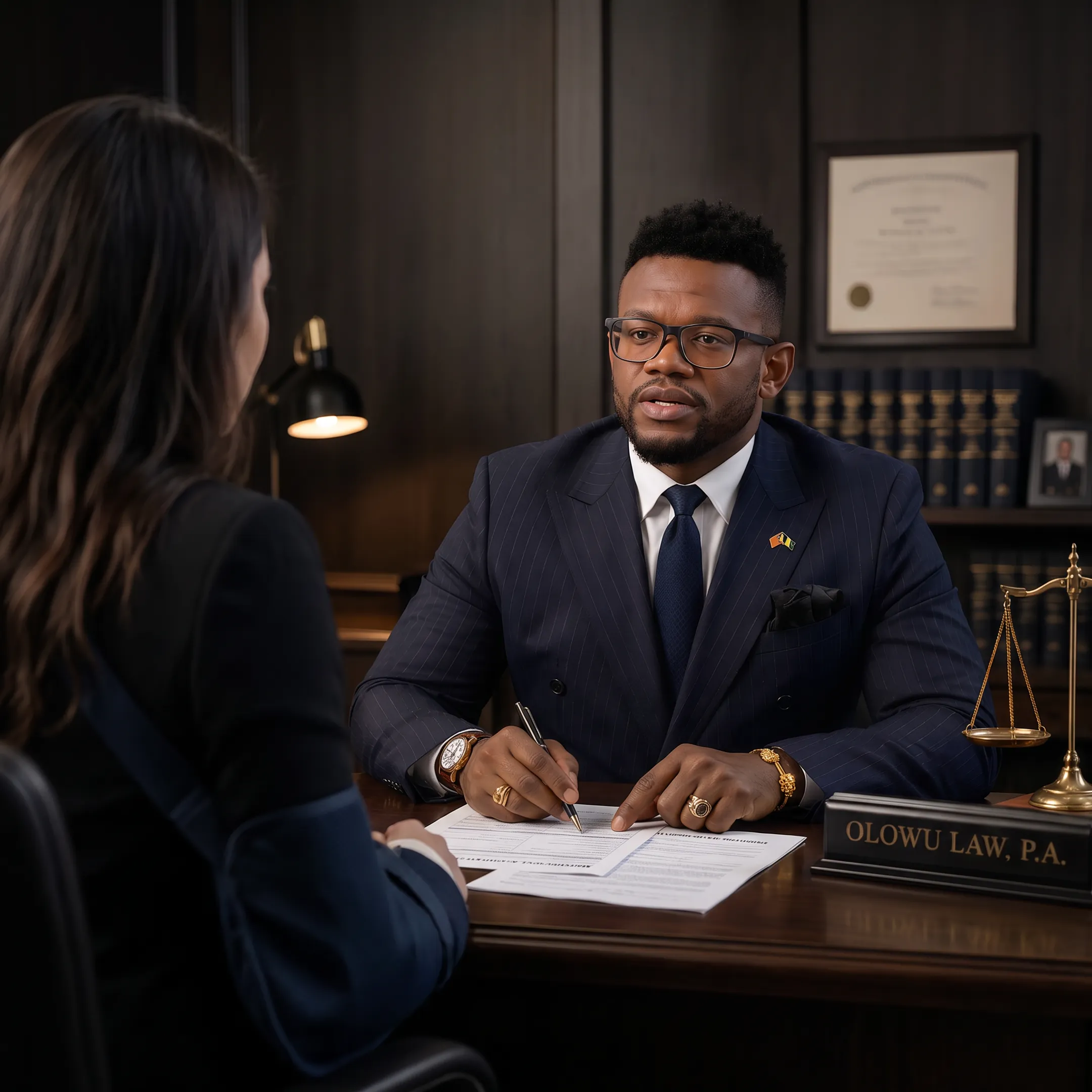 Attorney discussing motorcycle accident compensation with an injured client