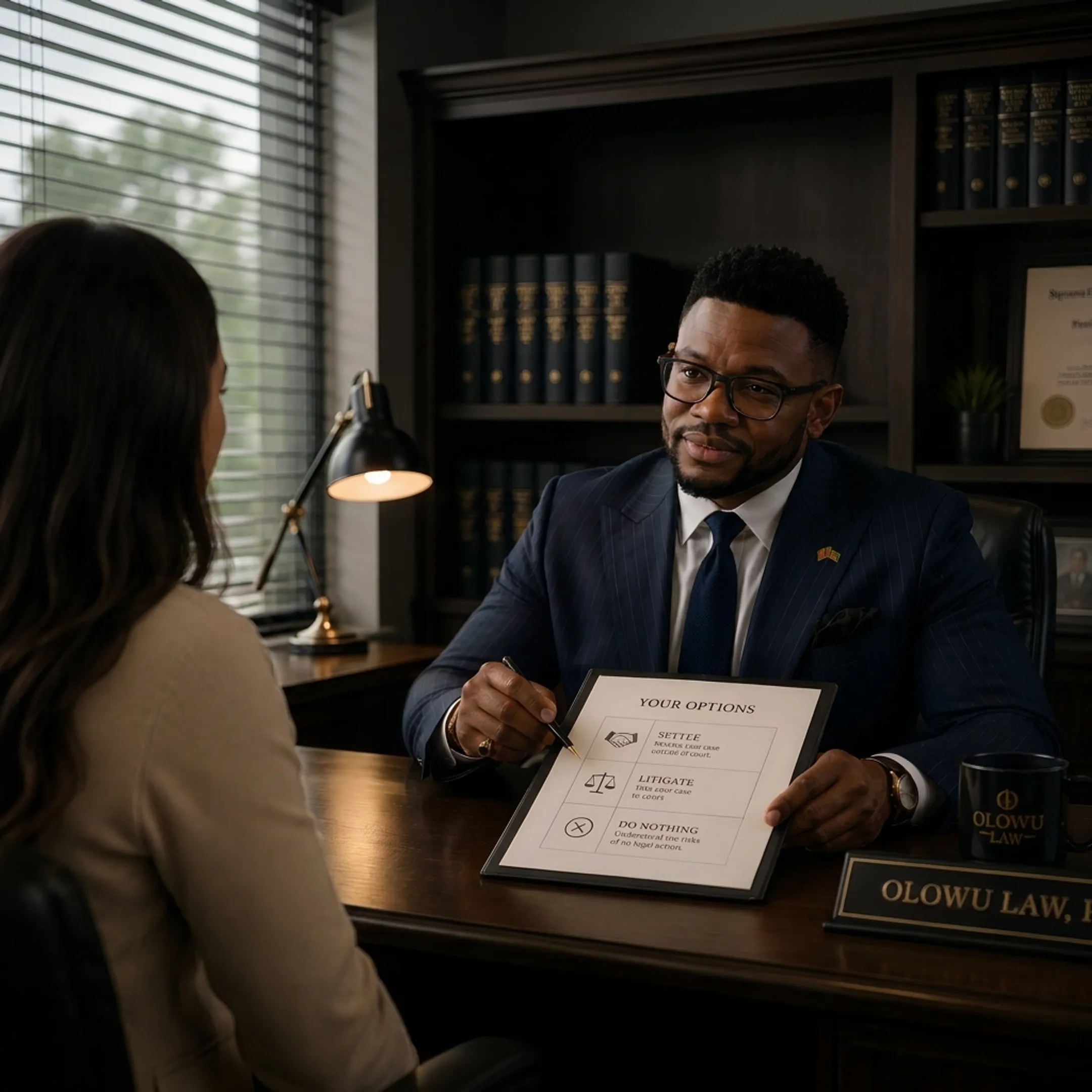 Attorney explaining personal injury claim documents to a client