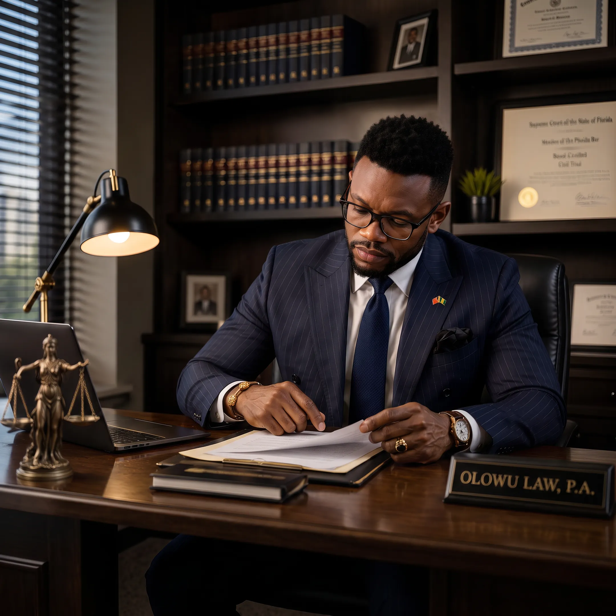 DUI defense attorney reviewing case documents with a client in a Florida law office