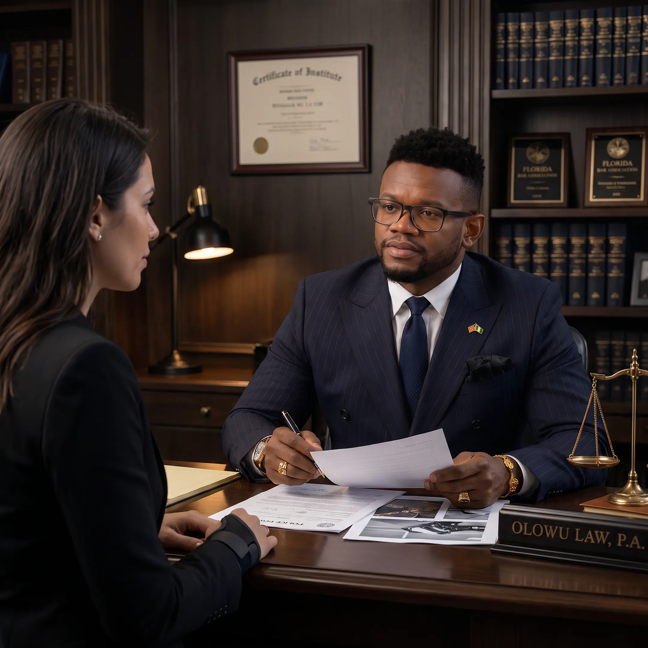 Attorney consulting with an injured Florida car accident client