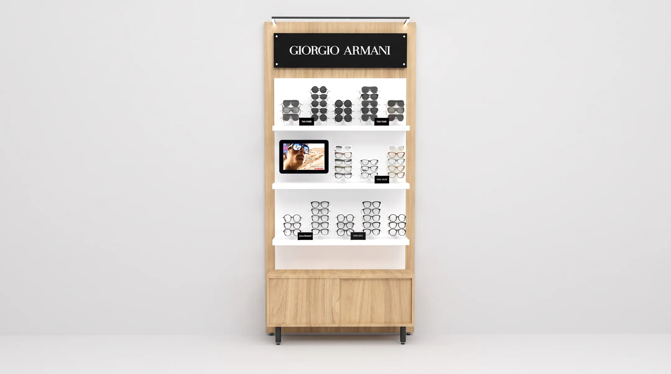 Smart interactive eyewear display with curated frames and educational screen