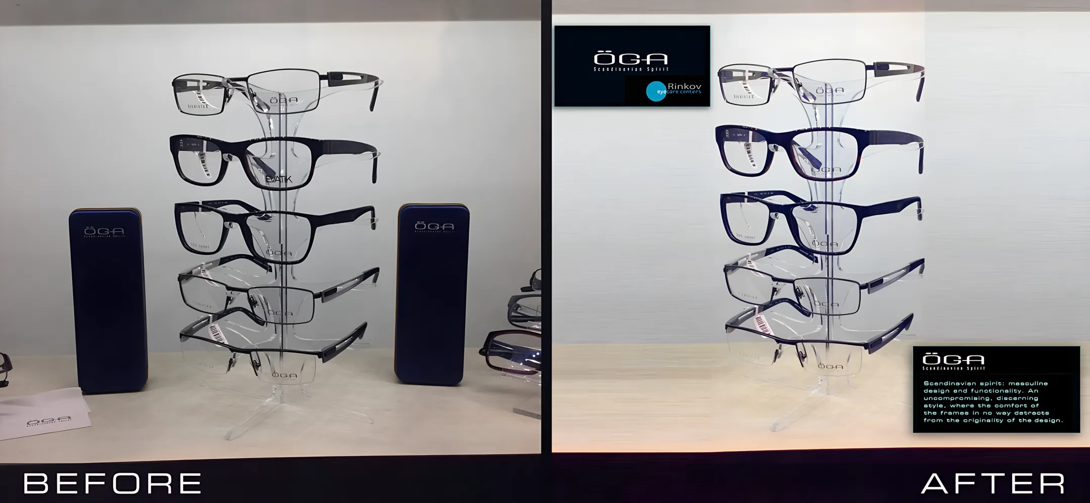 Optical retail space with frame display stands