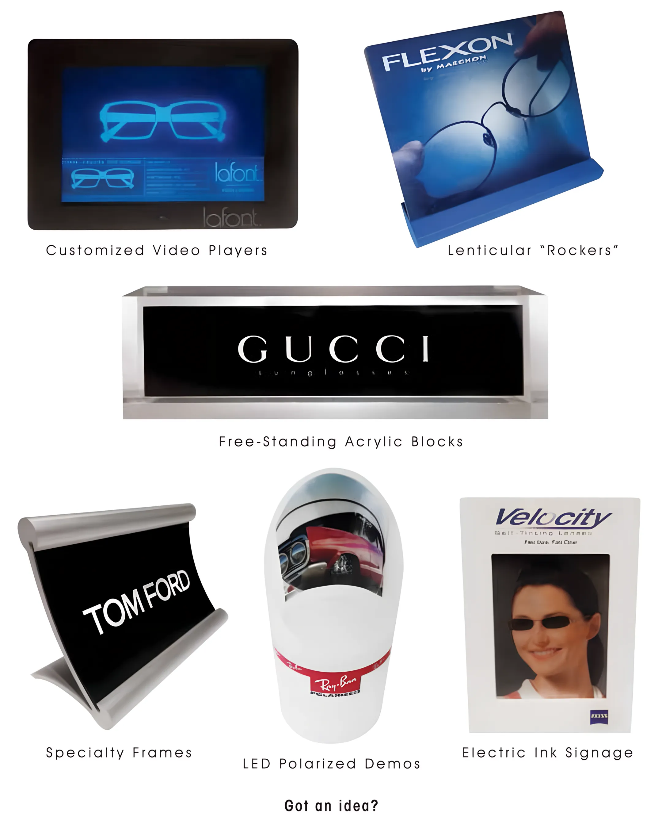 Acrylic brand display for an eyewear company
