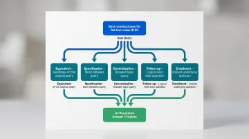 AI query fan-out process showing single user question expanding into multiple sub-queries