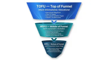 Full-funnel B2B SEO content map TOFU MOFU BOFU stages and content types