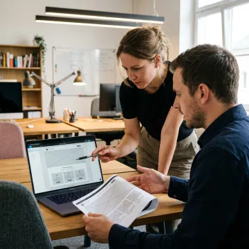 Small business website development team planning a new site