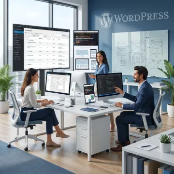Custom WordPress website design and development team at work