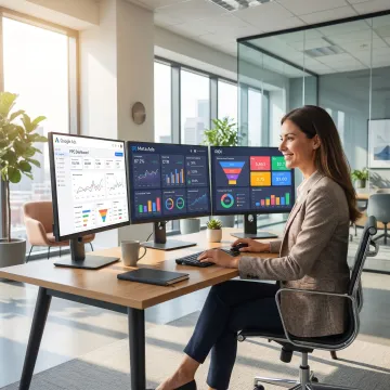 PPC specialist reviewing ad campaign performance dashboard