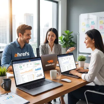 Technical SEO team reviewing website performance dashboards
