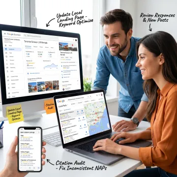 Team optimizing local business search presence