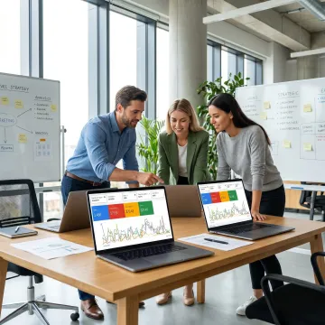 Google Ads campaign management team reviewing performance data