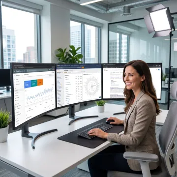 SEO strategist reviewing website rankings and analytics