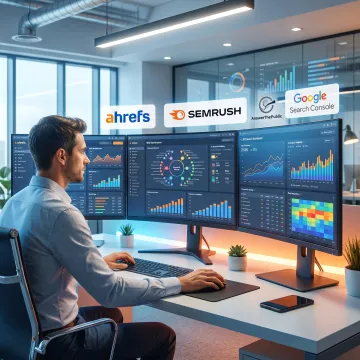 SEO strategist reviewing AI search performance dashboards