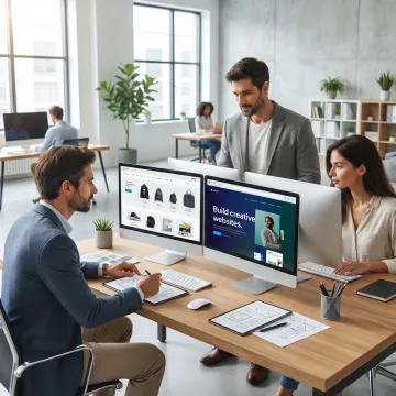 Custom corporate website development team working on a business site