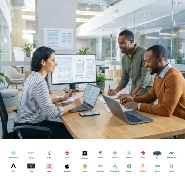 UI/UX designers collaborating on a digital product interface