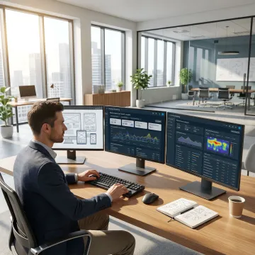 Developer and strategist reviewing a B2B website build