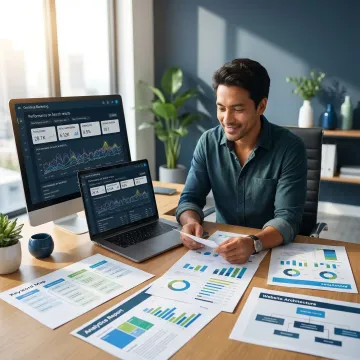 SEO planning session with analytics and content strategy