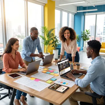 Startup team reviewing custom website design