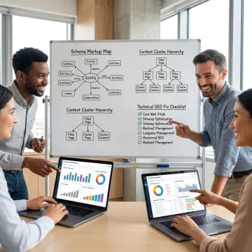 Team planning AI search optimization strategy